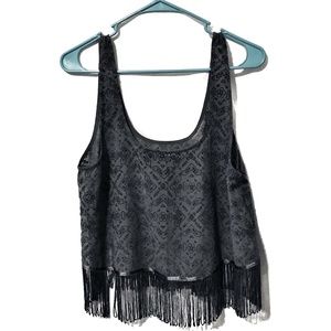 Gray Medium Fringe Semi Sheer Festival Tank NWOT